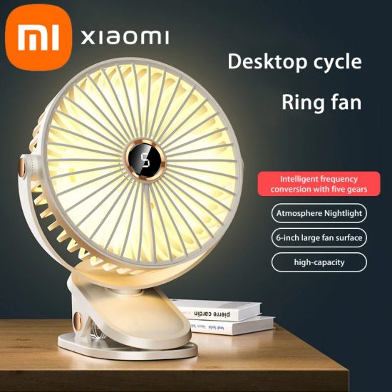 Xiaomi 8000mAh Clip-on Fan 5 Speed Quiet Rechargeable Desktop Portable Air Circulator Wireless Fan With LED Light For Camping