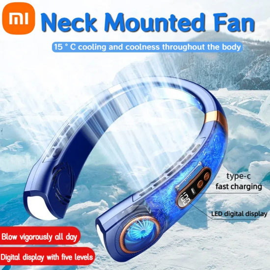 Xiaomi Portable Mini Hanging Neck Fan Digital Display Leafless Mute Electric Fan USB Rechargeable Neck Cooler Air Conditioner